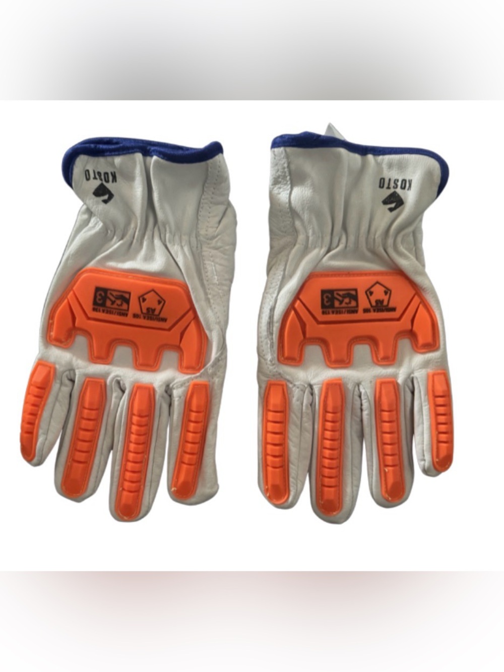 KOSTO White Leather Gloves with Orange Protective Pads XL